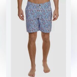 JACHS Blue and White Patterned Swim Shorts